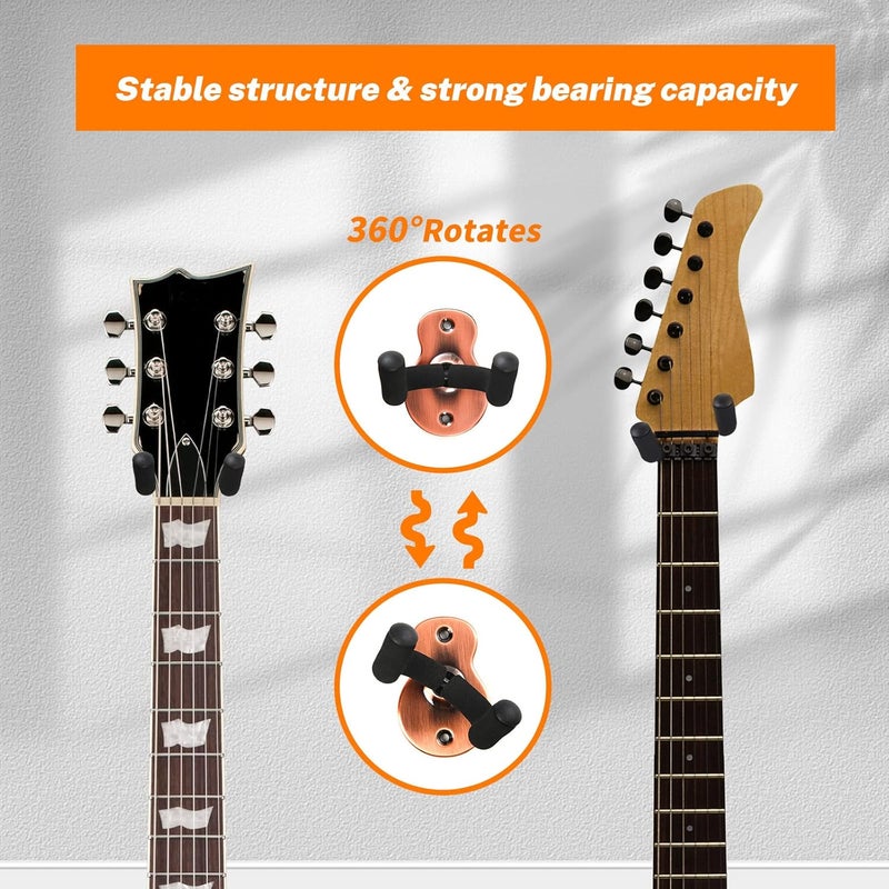 Donux Guitar Wall Mount Hangers 2 Pack, Wall Hook Holders Stand for Bass, Electric, Acoustic Guitar, Ukulele (Copper) - Image 4